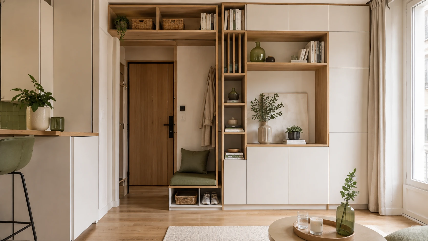 Rangements intégrés dans un petit appartement